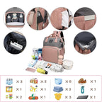 Diaper Bag with Changing Station,Diaper Bag Backpack，7 in 1 Travel Baby Diaper Bag,Mommy Bag With USB Charging Port (Pink-Grey)