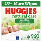 Huggies Natural Care Sensitive Baby Wipes, Unscented, Hypoallergenic, 99% Purified Water, 15 Flip-Top Packs (960 Wipes Total)