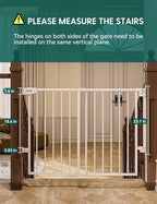 Babelio 29.7-46.5" No Bottom Bar Baby/Dog Gate for Stairs, House and Doorways, Auto Close Safety Pet Gates with Large Walk Thru Door, Hardware Mount, White