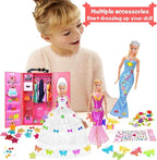 iBayda 139pcs 11.5-inch Fashion Doll and Wardrobe Playset: Wedding Dress, Outfits, Shoes, Bags, Necklace, DIY Stickers Accessories