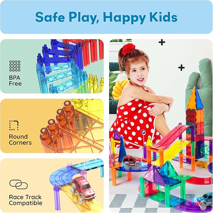 12 Piece Support Column Expansion Supporting Pack for Magnetic Race CarTrack Magnet Tile Building Block Construction Kit Education Toy Boys Girls STEM Puzzle Toy Kids Boy Girl Toddler 3+ PicassoTiles