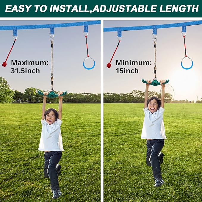 Swing Spins Set: 360° Handle Twist-Spin Flips Toy - Slackline Attachments Activate Play Powers - Accessories for Kids' Playground and Backyard Fun, Green