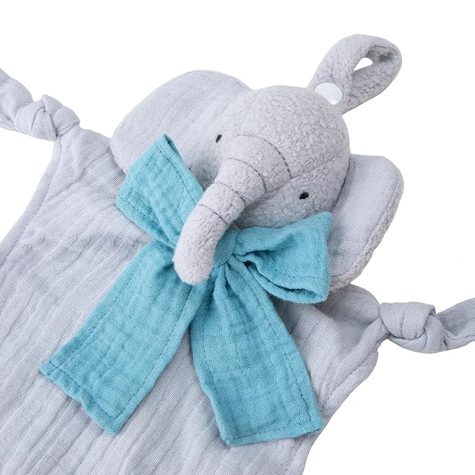 Organic Cotton Stuffed Animal Rattle Baby Toys, Organic Elephant Cuddle Cloth & Organic Musical Elephant Plush Toy Set for Newborns Infant Boys Girls, 2 PCS