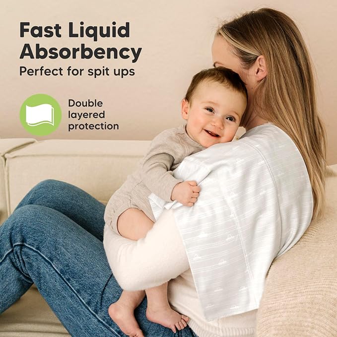 Organic Burp Cloths Baby Boy, Girl - 6-Pack Large Cotton Burping Cloths for Babies, Spit Up Rags, Super Absorbent, Ultra Soft Newborn Rag, Gender Neutral, Machine Washable, Durable (Vessels)