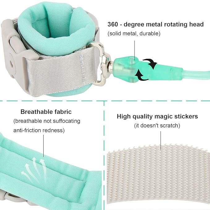 Blisstime Toddler Leash, 2 Pack Kid Leash Anti Lost Wrist Link with Key Lock Baby Leash Harness for Toddler (Mint Green+Pink)