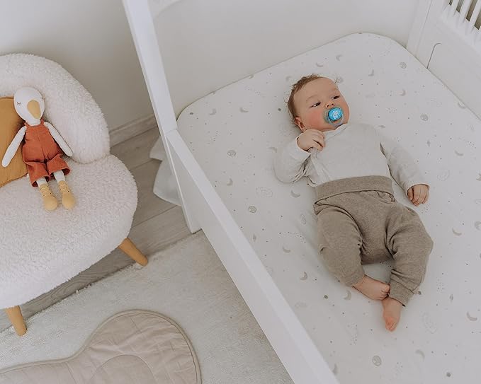 Crib Sheets Neutral - Fitted Baby Crib Sheets Bed for Girl Boy - 2 Pack Standard & Toddler Mattress (Galaxy, Moon, and Stars) - Buttery Soft Organic Cotton Blend