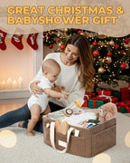 Baby Diaper Caddy Organizer with Portable Changing Mat - Teddy Fleece Diaper Organizer for Changing Table - Basket for Changing Essentials - Baby Essentials Organizer with Removable Dividers