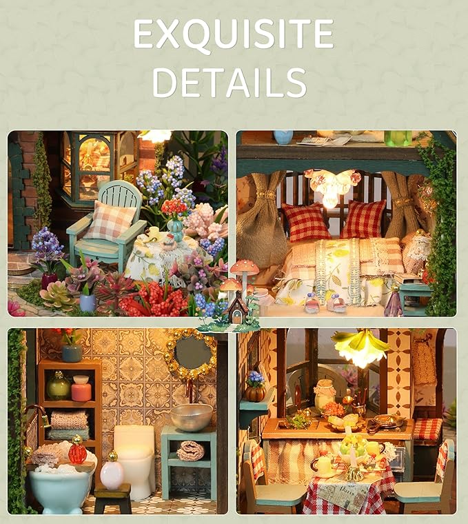 Spilay Miniature Dollhouse Miniature House Kit,DIY Kit Mini Modern Villa Model with Music Box ，Best Christmas Birthday Gift.(Fairy Garden)