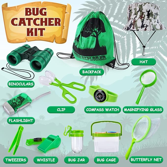 ESSENSON Bug Catcher and Kids Explorer Kit, Outdoor Bug Catching Explorer Adventure Kit with Binoculars, Summer Outdoor Toys for Kids Ages 4-8