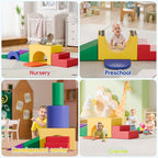 Soft Foam Climbing Blocks Set – Large 5-in-1 Soft Play Toys Crawling & Sliding Climbing Arch for Toddlers, Foam Playset for Nursery,Preschool (Classic American Color)