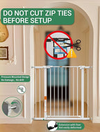 29.5-40.5" Baby Gate for Stairs, Dog Gate for Doorways, Walk Thru Auto Close Metal Baby Safety Gate for The House, Stairs and Doorways, Child Gate Pressure Mounted, Pet Gate for Dog Indoor - White
