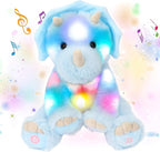 Cuteoy Light-up Singing Plush Blue Triceratops LED Musical Stuffed Animal Dinosaur Adjustable Volume Lullaby Plushies Birthday Christmas Toy Gifts for Kids Toddler Girls, 13"