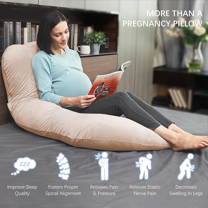 MOON PARK Pregnancy Pillows for Sleeping - U Shaped Full Body Maternity Pillow with Removable Cover - Support for Back, Legs, Belly, HIPS - 65 Inch - Brown