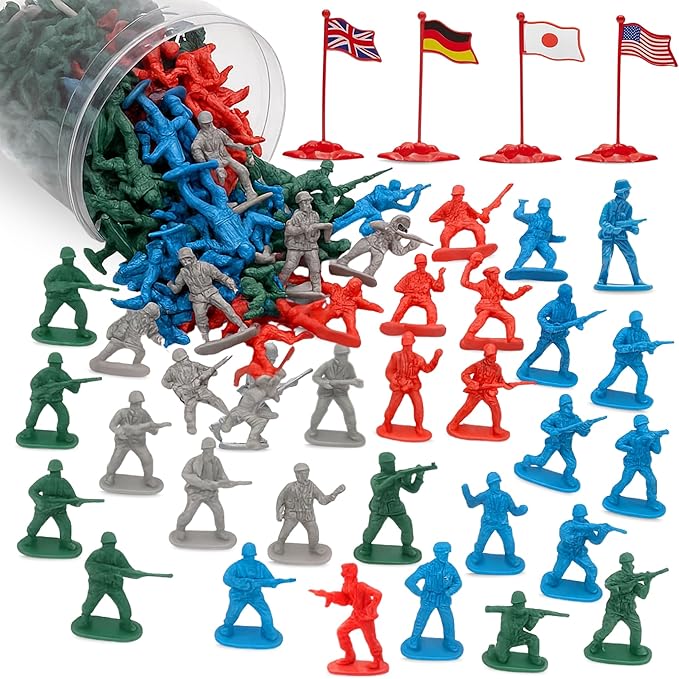 Liberty Imports Army Men Toy Soldiers Playset Bucket – WWII Action Figures with Military Vehicles, Accessories & Flags – Kids Imaginative Battle Toy Set (200 PCS - Soldiers Only)