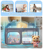 Dripex Baby Playpen, 47"×47" Play Pens for Babies and Toddlers, Safe Anti-Fall Play Yard with Gates, Baby Fence with Breathable Mesh, Indoor & Outdoor Kids Activity Center, Grey