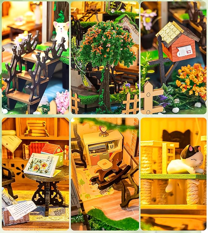 Spilay Miniature Dollhouse Miniature House Kit,DIY Kit Mini Modern Villa Model with Music Box ，Best Christmas Birthday Gift.(Fairy Tale Forest)