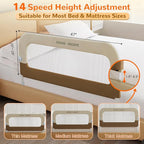 Bed Guard Rail for Toddlers - 47" Adjustable Heights & Folding up Portable Bed Railing for Baby - Toddler Bed Rails Guard for Crib, Twin, Bunk,Full Size, Queen & King Bed