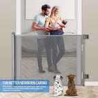 Retractable Baby Gate, Extra Wide Safety Kids or Pets Gate, 33” Tall, Extends to 55” Wide, Mesh Safety Dog Gate for Stairs, Indoor, Outdoor, Doorways, Hallways, Easy to Wipe(Grey)