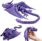 3D Printed Dragon with Wings, Fidget Dragon Toys, 3D Printed Animals, Flexible Articulated Winged Crystal Dragon Model,Home Office Decor Desktop Pet(Glistem Purple)