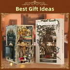 Book Nook Kit, DIY Miniature Dollhouse Book Nook Kit with Dust Cover and LED Light (Saisons Café)