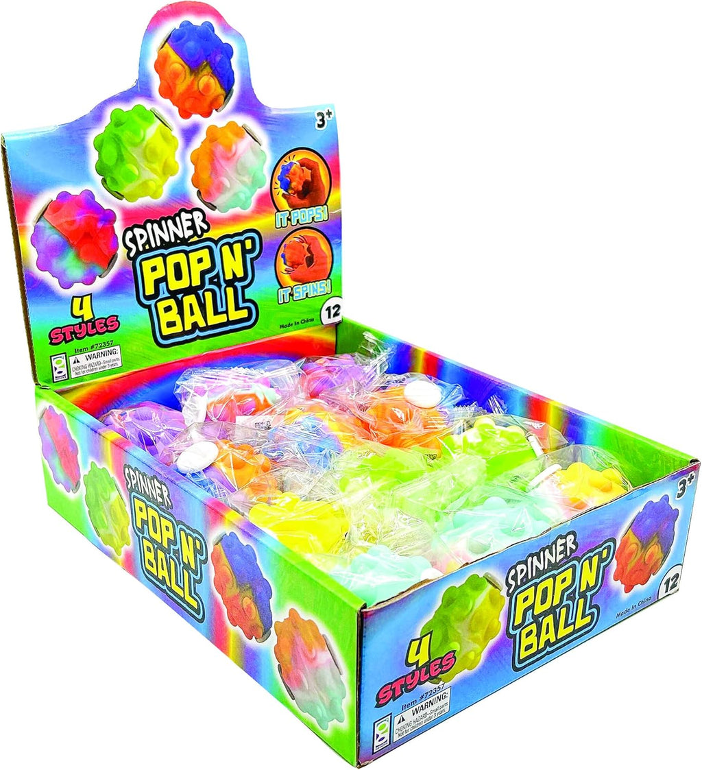 Raymond Geddes Pop 'N' Spin Balls (12 per Box) - Kids and Adult Fidget Toys – Multicolor Pop Fidget Spinner Balls