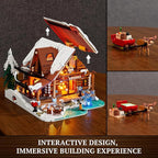 Aurora-Cabin Christmas Lighting-Building-Bricks Set - 2425 Pcs Retro House Winter Lodge LED Light Construction Building Christmas Village Model Set for Adults and Families