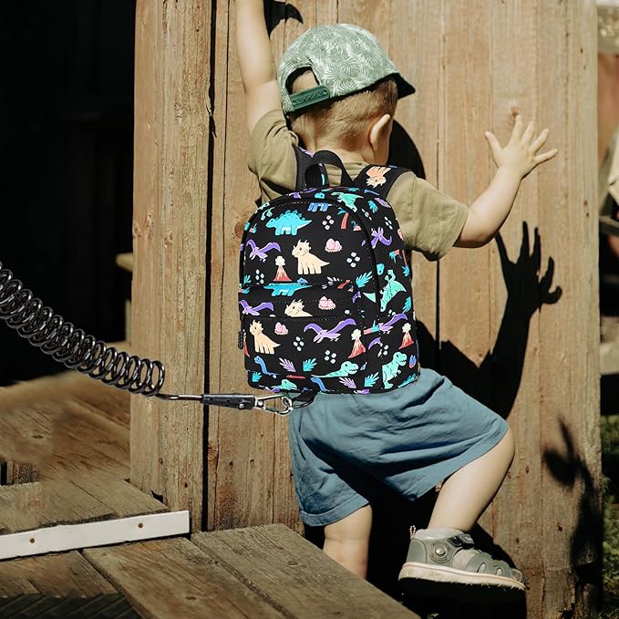 Accmor Toddler Backpack with Leash, Cute Dinosaur Kids Backpack + Anti Lost Wrist Link, Mini Child Backpack Leash Baby Walking Harness for Outdoor Travel, Adorable Backpack Tether for Boys Age 1-3