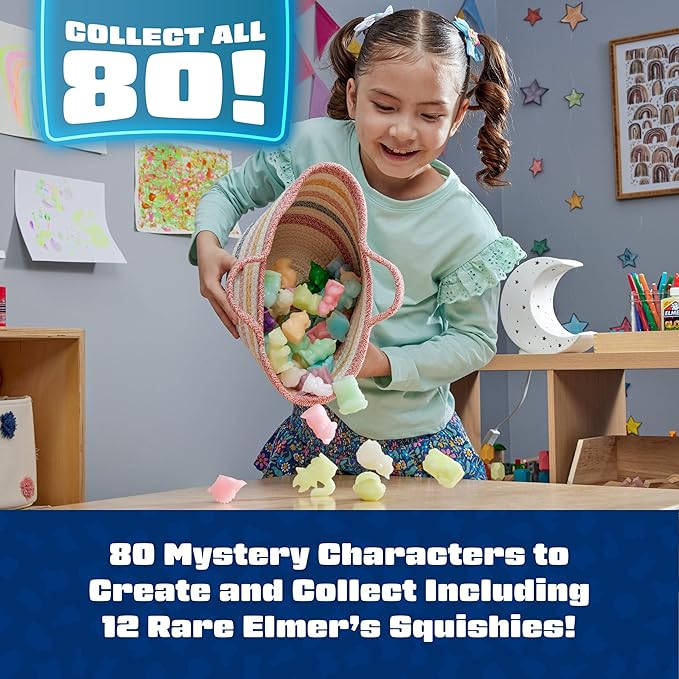 Elmer's Squishies Kids’ DIY Activity Kit, Glow in the Dark Toy Kit, Creates 2 Mystery Characters, 13-Piece Set, Ages 6+