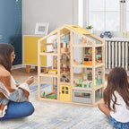 Costzon Wooden Dollhouse for Kids, Modern Family Pretend Playhouse w/Furniture Pieces & Figures, DIY Play House Toy w/Garage & Openable Door for Girls & Boys Ages 3+