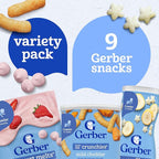 Gerber Strawberry Yogurt Melts, Mixed Berries Yogurt Melts, Banana Puffs, Strawberry Apple Puffs, Mild Cheddar Lil' Crunchies, 9-Pack