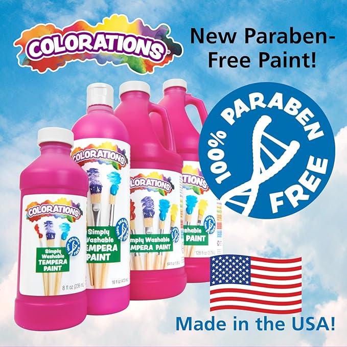 Colorations Paraben-Free Washable Tempera Paint Set, 19 Colors, Non-Toxic, Vibrant, Kids' Art Supplies