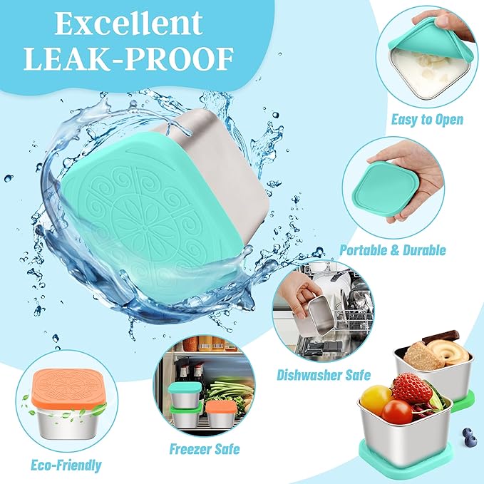 Stainless Steel Snack Containers for Kids,7.2oz Easy Open Leak Proof Reusable Snack Box Container with Lids,Small Lunch Containers for Meal Prep,School,Picnic and Travel-3Pack