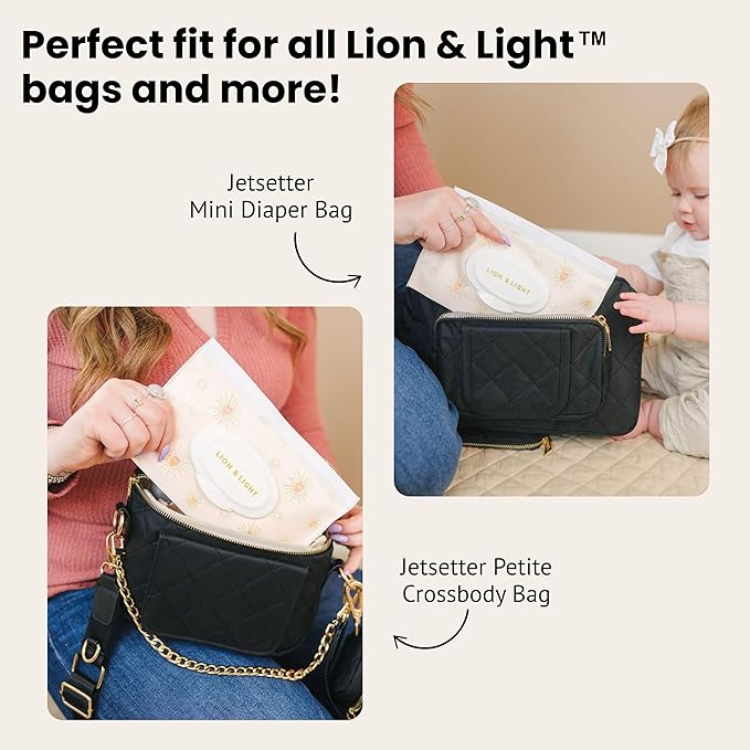 Lion & Light® Baby Wipes Dispenser | 2-pack Travel Wipes Case | Wipe Holder for Diaper Bag | Portable & Refillable Wet Wipe Pouch | Reusable Wipes Case