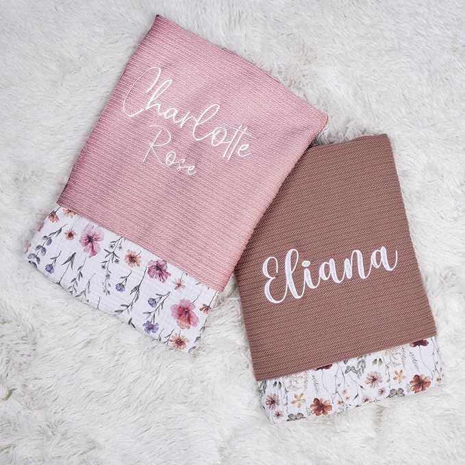 Personalized Baby Blanket with Name – Custom Knit Blanket, 27x40in Floral Embroidered Nursery Blanket for Girls – Customized Baby Blanket, Soft Newborn Gift & Custom Baby Gifts (Baby Brown)
