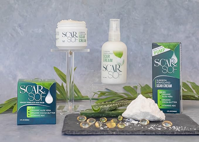 ScarSof Scar Cream - Advanced Scar Cream Made with 100% Organic Aloe Vera and All Natural Emu Oil - Helps Scar Appearance and Overall Skin Health - 2 oz