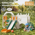 Mloong 12 in 1 Toddler Slide and Swing Set, Kids Slide for Toddlers 1-3 Years Old, Baby Playset Indoor Outdoor with Basketball Hoop Drawing Golf(Yellow & Green)(82×67×41in)