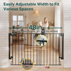 Cumbor 31.6-48" No Bottom Bar Baby Gate for Stairs, 2-in-1 Auto Close Dog Gate Indoor, Hardware Mounted Pet Gate for Doorways with Large Walk Thru Door, Child-Proof Safety Gate for Kids (Black)
