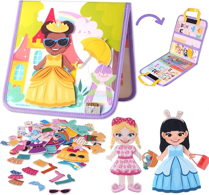 CHEFAN Felt Dress-Up Dolls Set,Pretend Play Dress Up Game with Felt Board, Outfit and Accessory Pieces,Perfect for Little Girls 3+