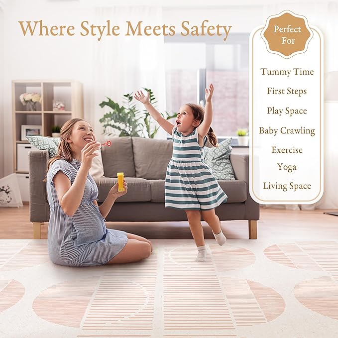 PopsyKosy Super 1 Inch Thick Premium Quality Exercise & Baby Foam Play Mats - Expandable & Large Non-Toxic Odorless Floor Mat - 6 Tiles Spacious 6x4ft, Peel-Resistant - Cream Pink