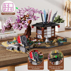 Japanese Garden Building Set, Cherry Blossom Bonsai Tree House Building Block for Adults Japanese Tranquil Garden for Home and Office Decoration Set (916 PCS)