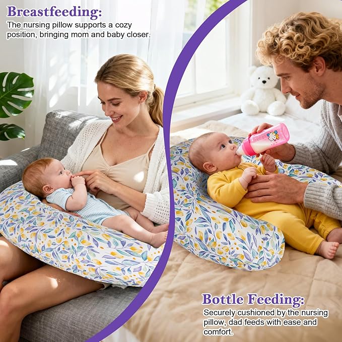 Nursing Pillow for Breastfeeding and Bottle Feeding, Ergonomic Design for Tummy Time & Sitting Support, with Removable & Washable Soft Cover, Hypoallergenic Newborn Baby Pillow for Boys and Girls