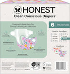 The Honest Company Clean Conscious Diapers for Delicate Skin | Up to 100% Leakproof | Hypoallergenic, Fragrance Free | Girl Prints | Club Box, Size 6 (35+ lbs), 40 Count (Prints May Vary)