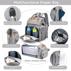 Diaper Bag Backpack Diaper Bag Multifunctional Waterproof Diaper Bag with Changing Station Travel Backpack with Changing Pad, Pacifier Case & Stroller Straps(Grey)