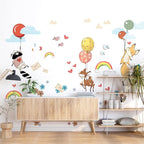 Hot Air Balloon Wall Decals by Lipastick - Peel and Stick Animal Stickers Raccoon, Fox, Koala, Panda for Kids Room, Nursery, Playroom, Bedroom - Playroom Wall Decals for Boys, Girls, Babies - M Size