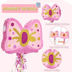 WERNNSAI Pink Bow Piñata - Girls Birthday Party Decoration Bow Tie Piñata with Blindfold and Bat for Kids Princess Theme Party Supplies favors