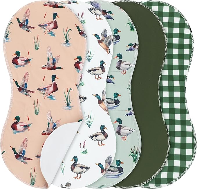 5 Pack Mallard Duck Pattern Baby Burp Cloths Soft Absorbent Burping Rags for Newborns 19"x9" Spit up Cloths for Boy Girl Newborn Baby Shower Registry Gifts Set Nursery Decor