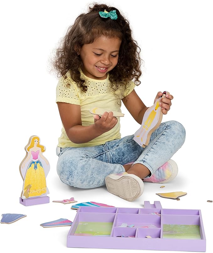 Melissa & Doug Disney Sleeping Beauty and Snow White Magnetic Dress-Up Wooden Doll Pretend Play Set (40+ pcs), Pretend Play & Preschool Toys for Kids Ages 3+