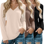 Huukeay 3 Pack Women's Long Sleeve Nursing Tops, Breastfeeding Hidden Zippers Shirts V Neck Maternity Pregnancy Tees Clothes