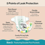 The Honest Company Clean Conscious Diapers for Delicate Skin | Up to 100% Leakproof | Hypoallergenic, Fragrance Free | Gender Neutral | Super Club Box, Size 2 (12-18 lbs), 124 Count (Prints May Vary)