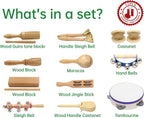 Musical Instruments , Natural Eco-Friendly Wooden Percussion Set Gift with Storage Box and Drawstring Backpack Bag-Improving Creativity and Coordination for Toddlers, Kids.